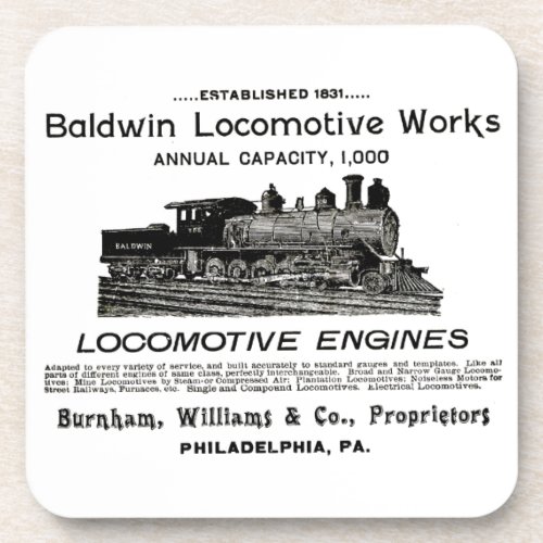 Baldwin Locomotive Works 1895   Beverage Coaster