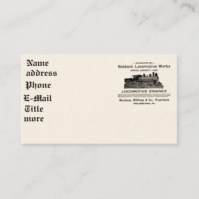 Baldwin Locomotive Works 1895 Business Cards (Front)