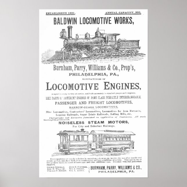 Baldwin Locomotive Works Railway Locomotives Poster (Front)