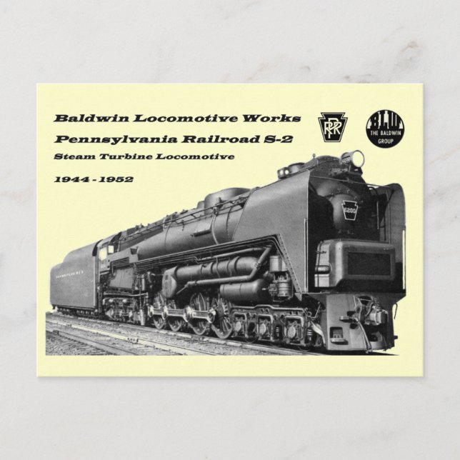 Baldwin Locomotive Works S-2 PRR Steam Turbine Postcard (Front)