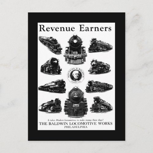 Baldwin LocomotivesRevenue Earners Postcard