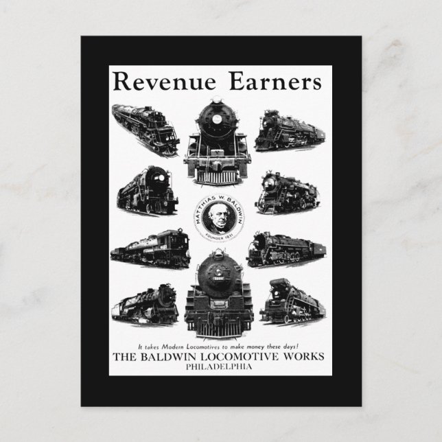 Baldwin Locomotives,Revenue Earners Postcard (Front)