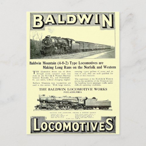 Baldwin Steam Locomotive Mountain Type in 1924 Postcard