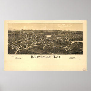 Baldwinville Mass. 1886 Antique Panoramic Map Poster