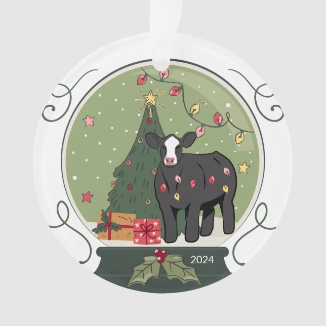 Baldy Cow Christmas Ornament (Front)