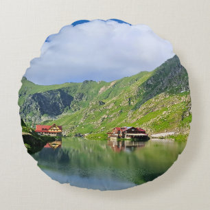 Balea Lake Reflection – Carpathian Alpine Print Round Pillow