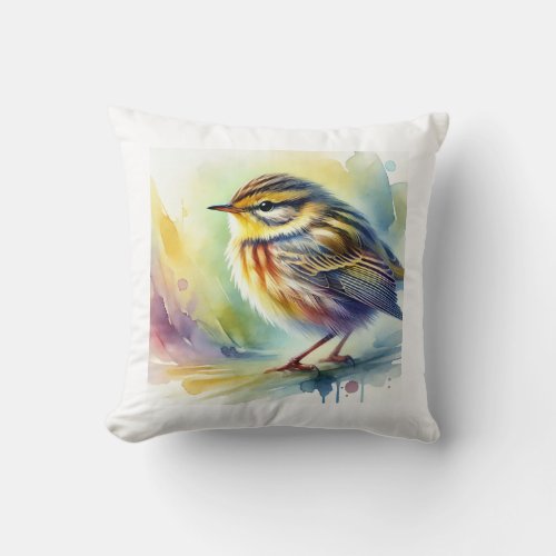 Balearic warbler 060724AREF105 _ Watercolor Throw Pillow