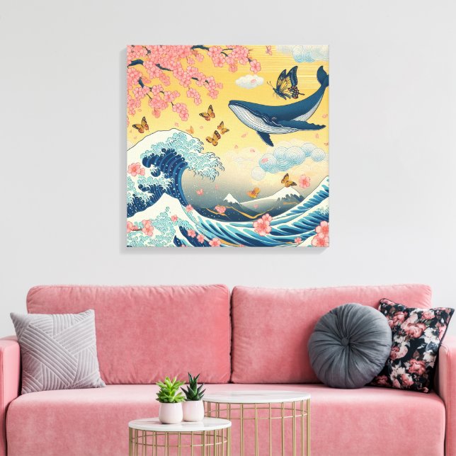 Baleia Celestial entre Cerejeiras – Arte IA Canvas Print (Insitu(LivingRoom))