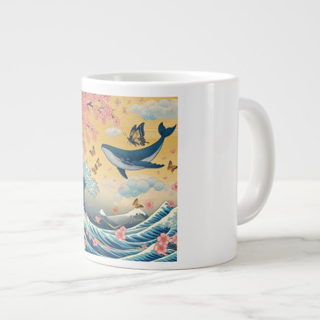 Baleia Celestial entre Cerejeiras – Arte IA Giant Coffee Mug (Front Right)