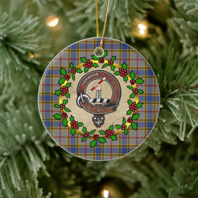 Balfour Clan Badge & Tartan Personalized Xmas Ceramic Ornament (Tree)