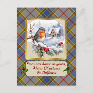 Balfour Crest & Tartan w/Robin Personalized Holiday Postcard