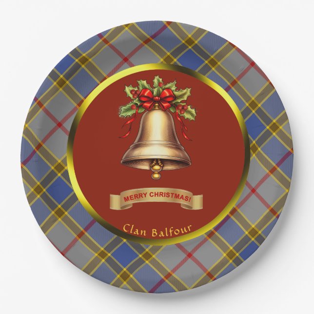 Balfour Tartan Personalized Christmas Paper Plates (Front)