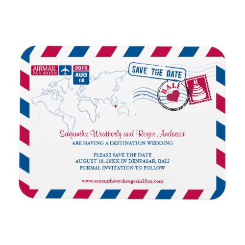 BALI Air Mail Wedding Save the Date 3x4 Magnet