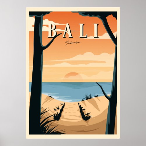 Bali Beach Sunset Vintage Poster