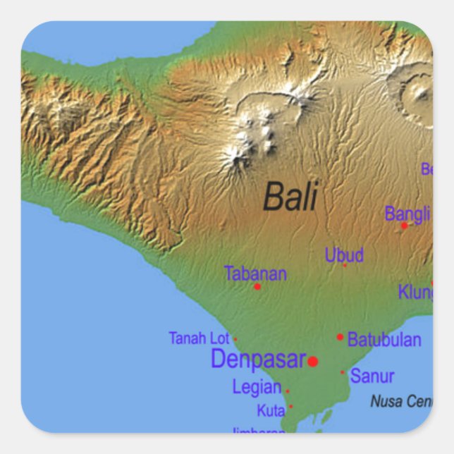 Bali Holliday Map Square Sticker (Front)