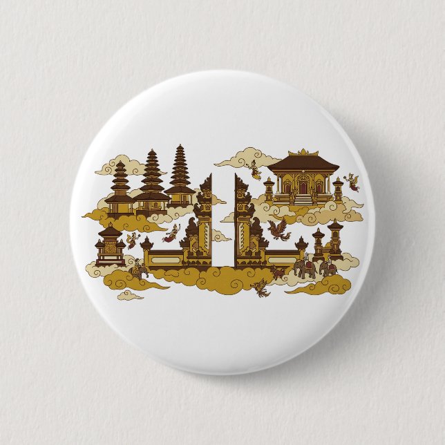 Bali Holy Temple Kahyangan Heaven Illustration Button (Front)