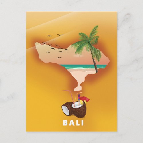 Bali illustrated map postcard