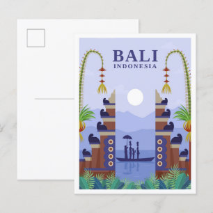Bali Indonesia Art Travel Illustration Postcard