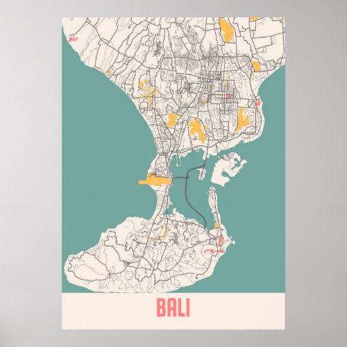 Bali _ Indonesia Chalk City Map Poster