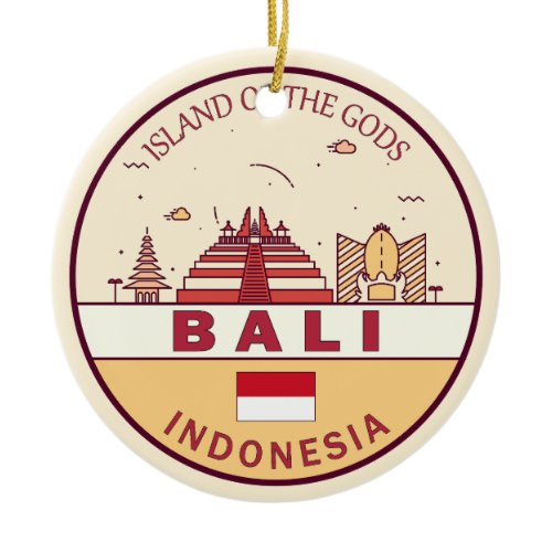 Bali Indonesia City Skyline Emblem Ceramic Ornament