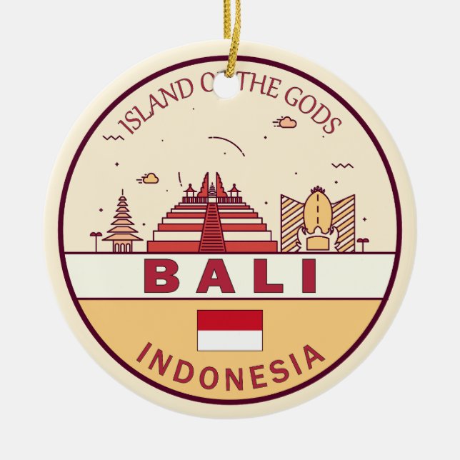 Bali Indonesia City Skyline Emblem Ceramic Ornament (Front)