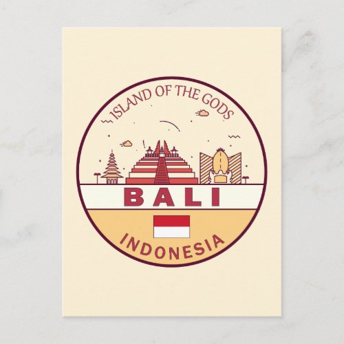 Bali Indonesia City Skyline Emblem Postcard