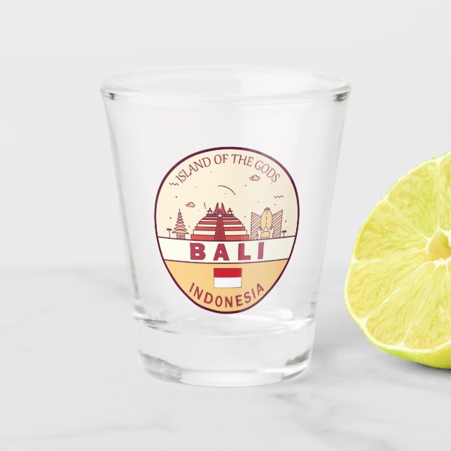 Bali Indonesia City Skyline Emblem Shot Glass (Front)
