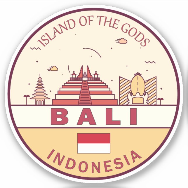 Bali Indonesia City Skyline Emblem Sticker (Front)