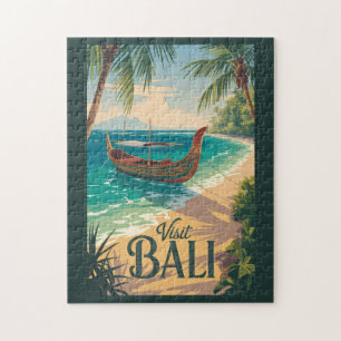 Bali Indonesia Illustration Travel Art Vintage Jigsaw Puzzle