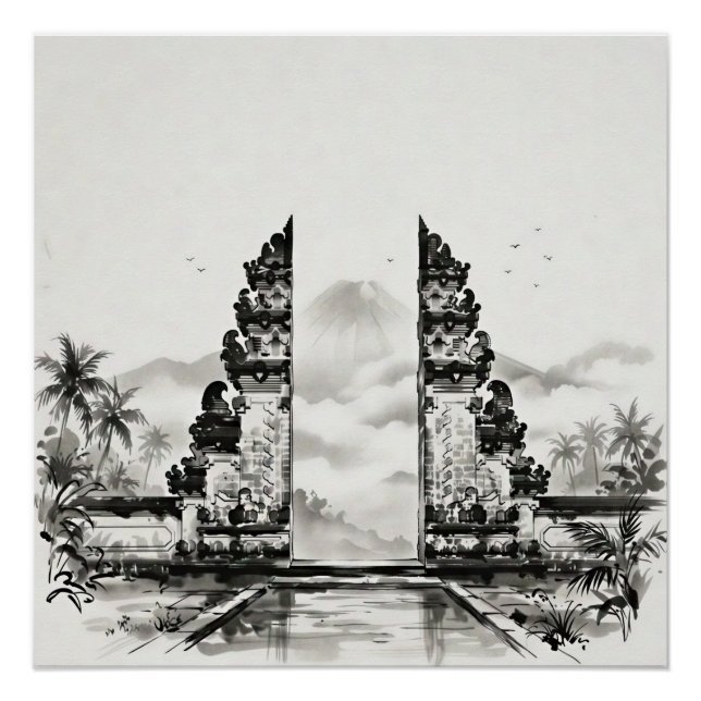 Bali Indonesia Ink Wash Landscape Poster (Front)