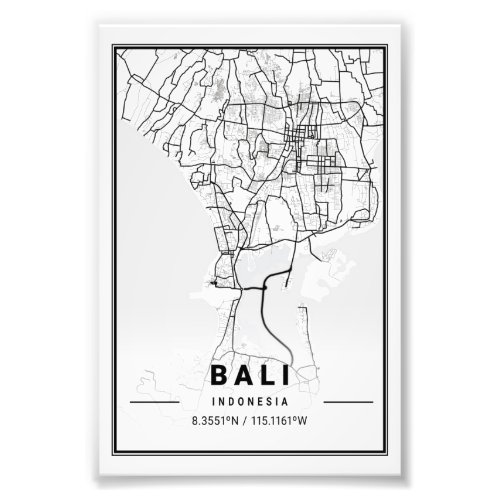 Bali _ Indonesia Light City Map Photo Print