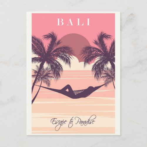 Bali Indonesia Pink Vintage Beach Travel Postcard