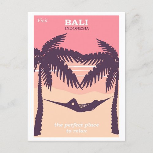 Bali Indonesia Pink Vintage Travel Poster Postcard