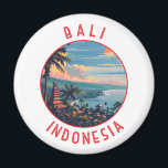 Bali Indonesia Retro Distressed Circle Magnet<br><div class="desc">Bali retro vector travel design. Bali is an island in Southeast Asia that's known for its beaches,  temples,  and culture. It's also home to marine life,  safari parks,  and art.</div>