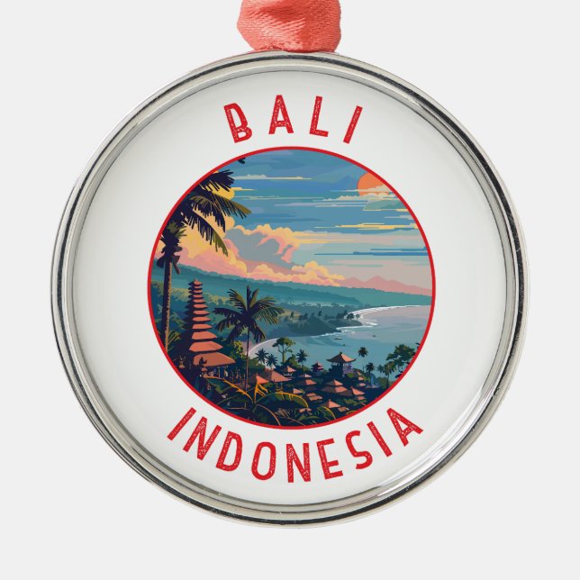 Bali Indonesia Retro Distressed Circle Metal Ornament (Front)