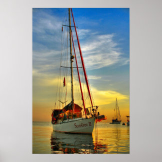 bali indonesia sailboat sunrise lovina beach poster