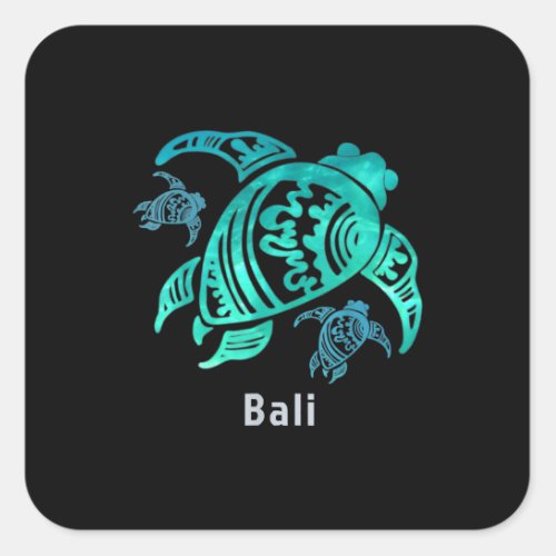Bali Indonesia Sea Blue Tribal Turtle Square Sticker
