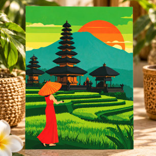 Bali Indonesia Sunset Temple and Rice Terraces Postcard