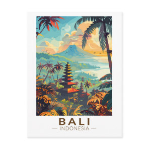 Bali Indonesia Temples Travel Art Vintage Postcard