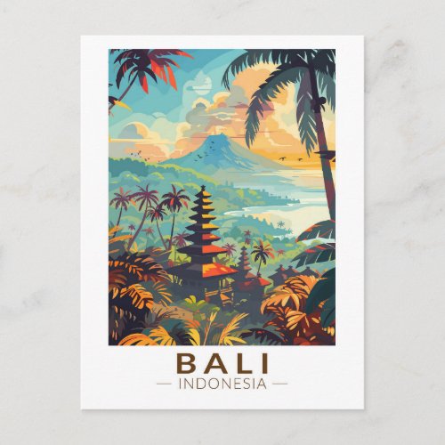 Bali Indonesia Temples Travel Art Vintage Postcard