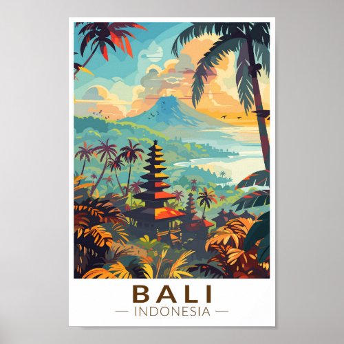 Bali Indonesia Temples Travel Art Vintage Poster