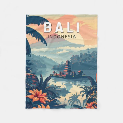 Bali Indonesia Travel Art Vintage Fleece Blanket