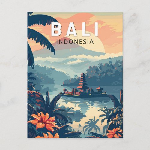 Bali Indonesia Travel Art Vintage Postcard