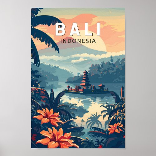 Bali Indonesia Travel Art Vintage Poster