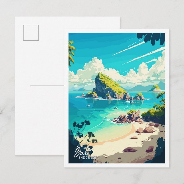 Bali Indonesia Travel Vintage Illustration Postcard (Front/Back)