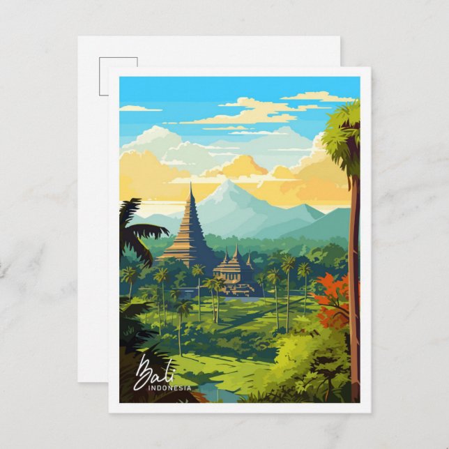 Bali Indonesia travel Vintage illustration Postcard (Front/Back)