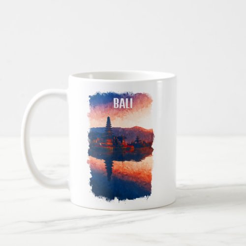 Bali Indonesia Ulun Danu Beratan Watercolor Coffee Mug