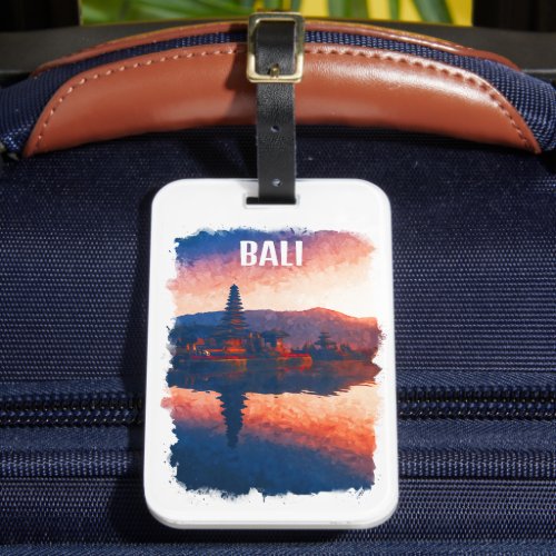 Bali Indonesia Ulun Danu Beratan Watercolor Luggage Tag