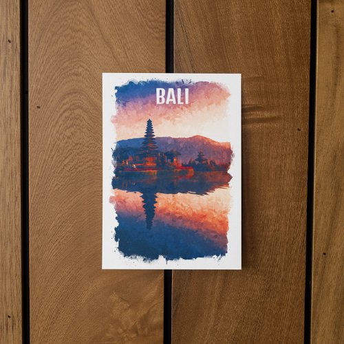 Bali Indonesia Ulun Danu Beratan Watercolor Postcard