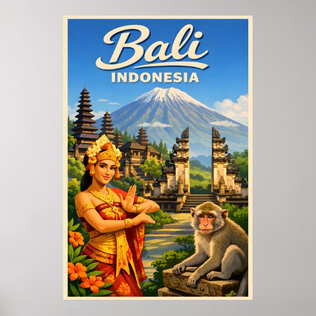 Bali Indonesia - Vintage Travel Poster (Front)